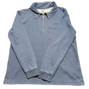 Lands End Serious Sweats Long Sleeve Blue Collared Shirt Quarter Zip